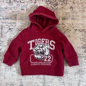 Place Red Hoodie with Tiger Graphic